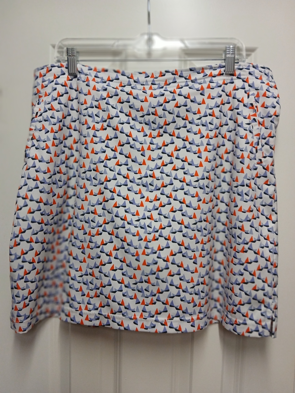 Tail White A-Line Skirt with Navy and Orange Sailboat Print